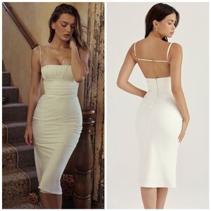 House of CB Ivory Satin Corset Lois Open Back Dress, S